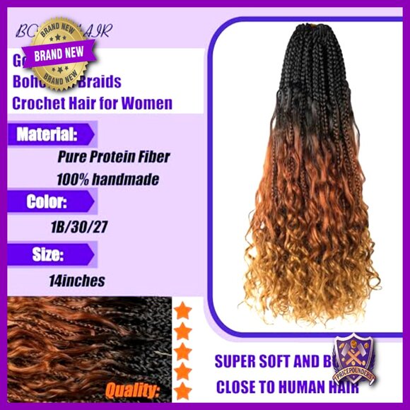 14 Inch Pre Looped Protein Fiber Crochet Braids with Curly Ends 8 Packs